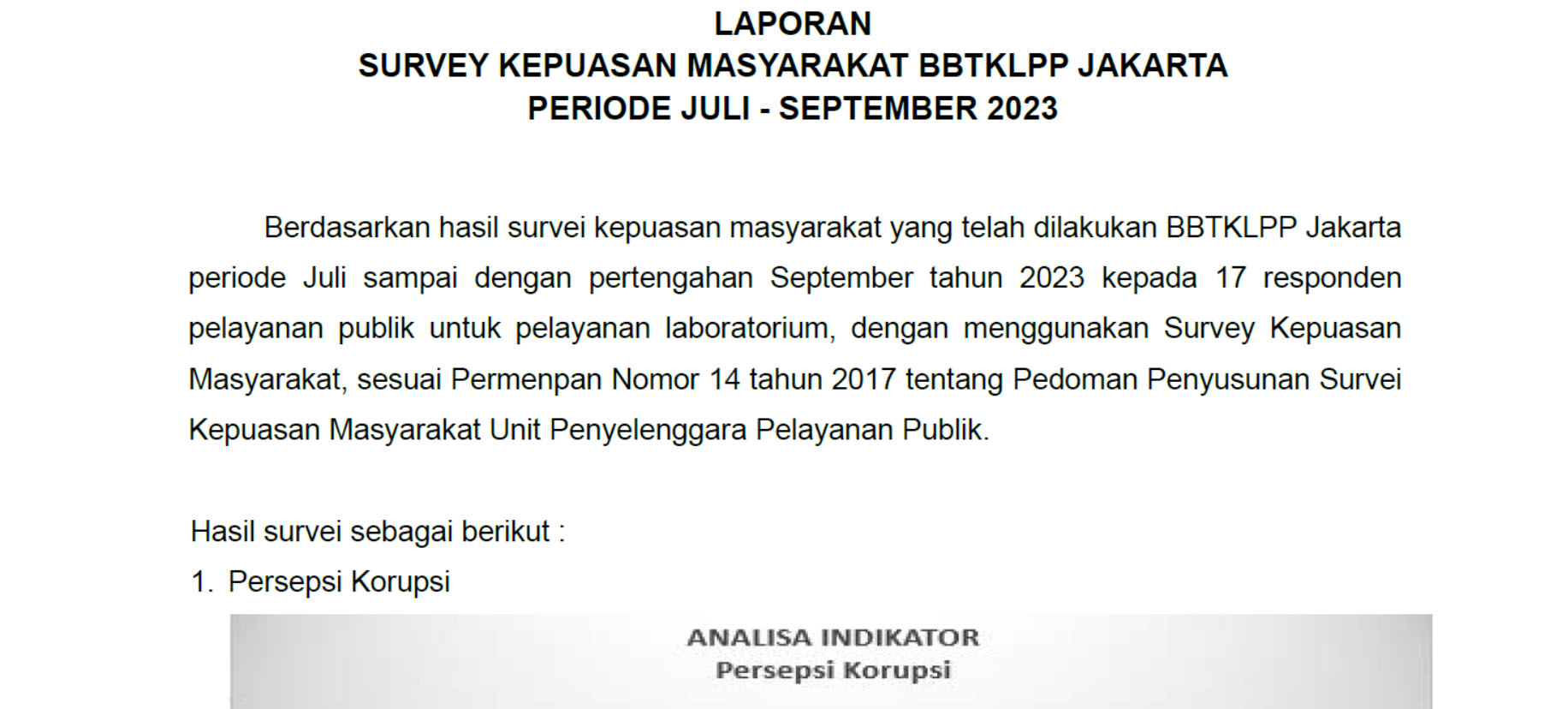 LAPORAN TW3 SURVEY KEPUASAN MASYARAKAT BBTKLPP JAKARTA 2023